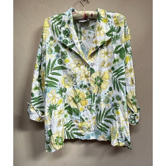 Harper Greer Womens XL White Multicolor Floral Swing Blouse Buttoned Long Sleeve - Picture 1 of 8